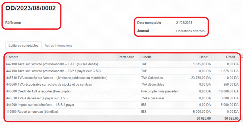 Comptabilisation G50
