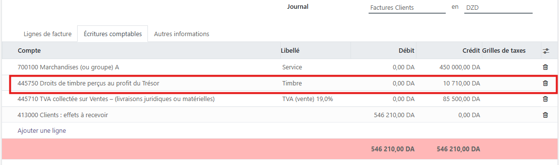 Comptabilisation des droits de timbre
