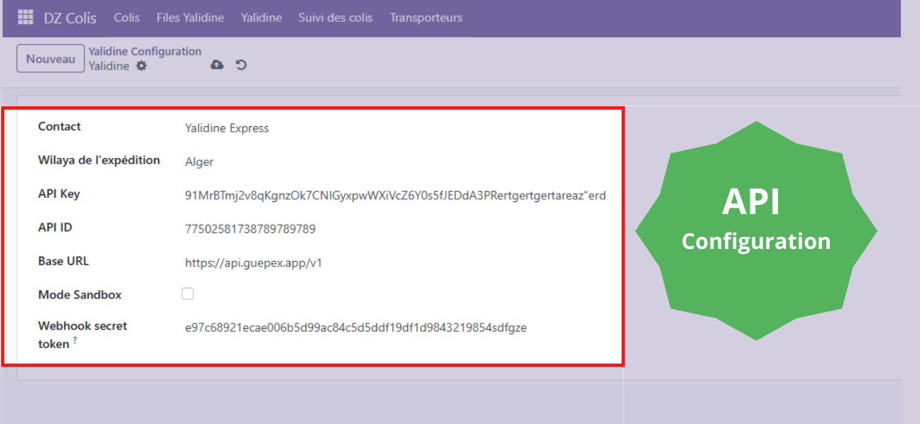 Yalidine API Configuration
